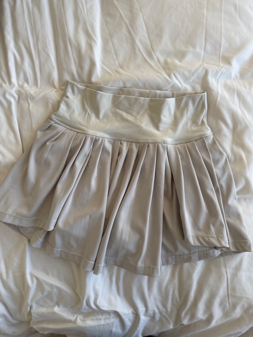 Gold Hinge Pleated Tennis Skirt with shorts + pockets in beige (small)